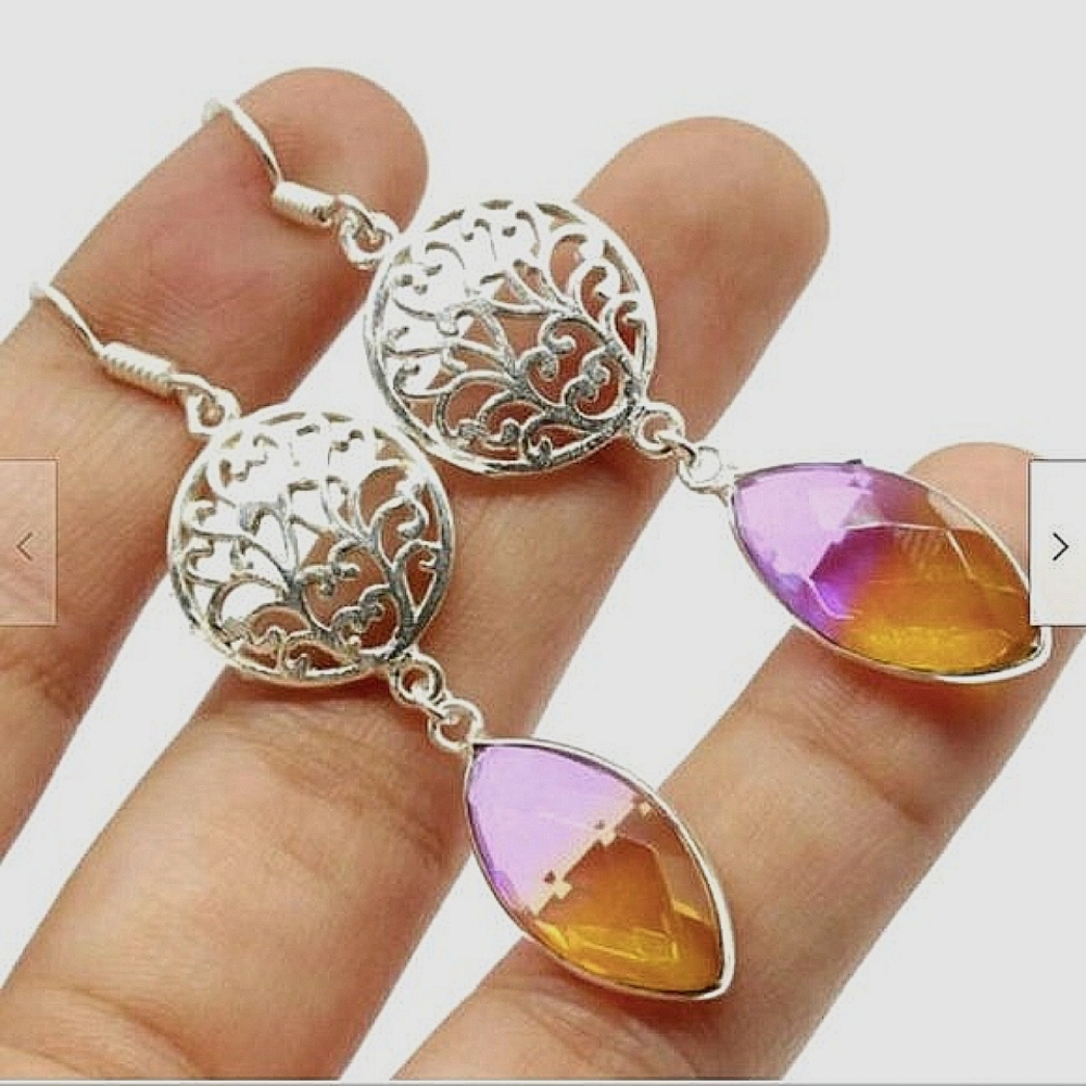 ☀️🌙 Psychic Sunshine Ametrine Gemstone Earrings ~ Pink & Orange